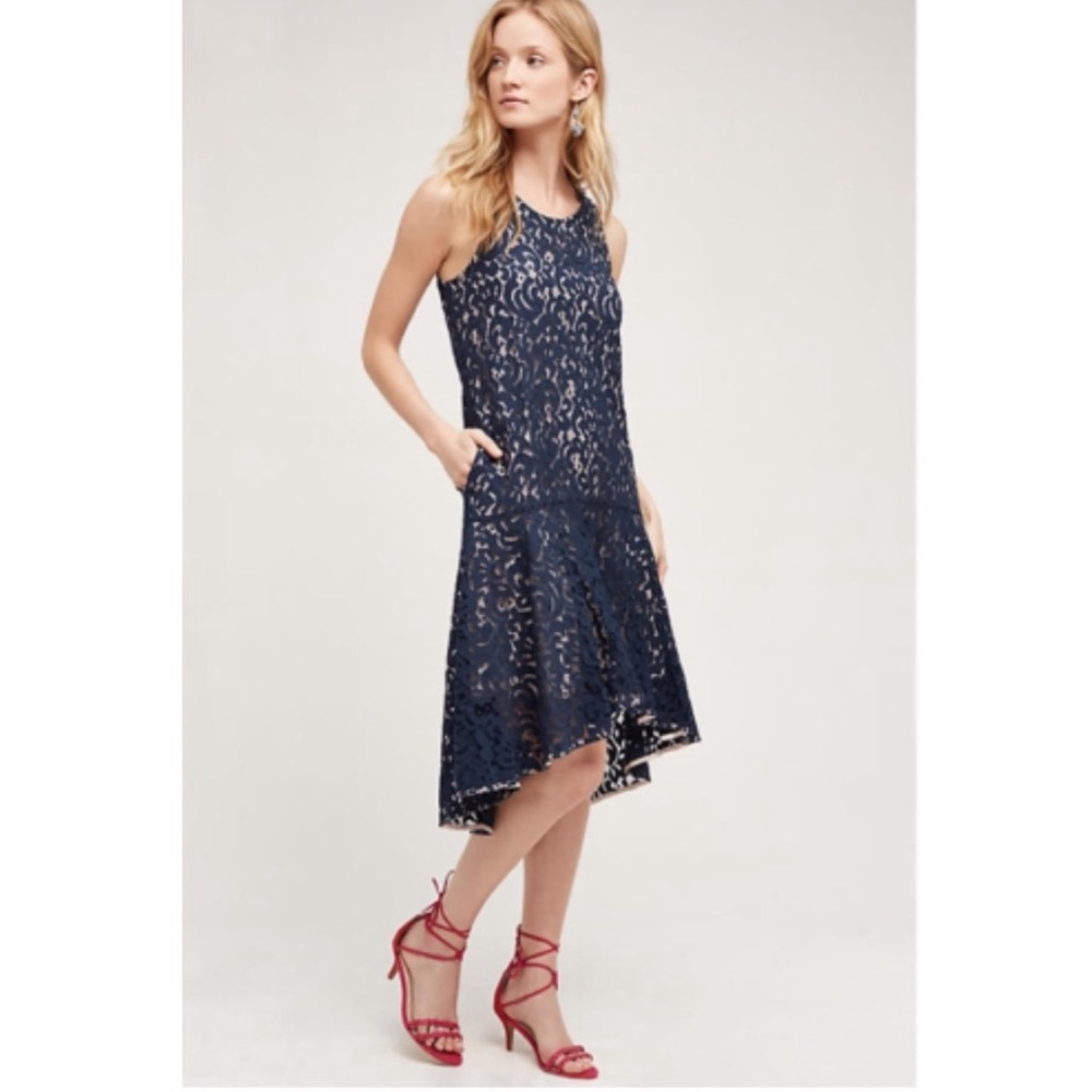 Anthropologie Maeve navy blue Vienna lace dress M